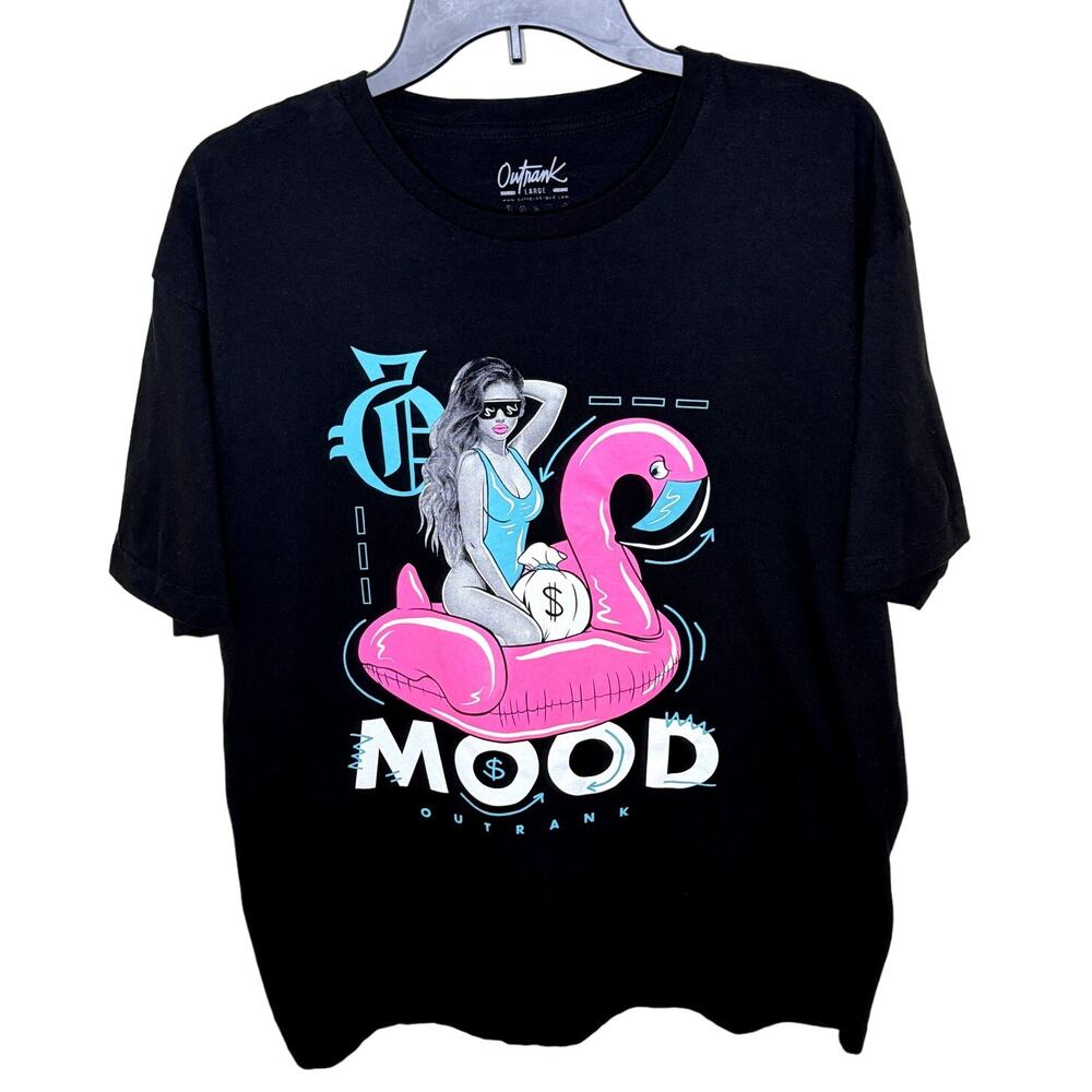OUTRANK MEN'S BLACK/PINK/WHITE SHORT SLEEVE GRAPHIC CREW NECK T-SHIRT SIZE LARGE